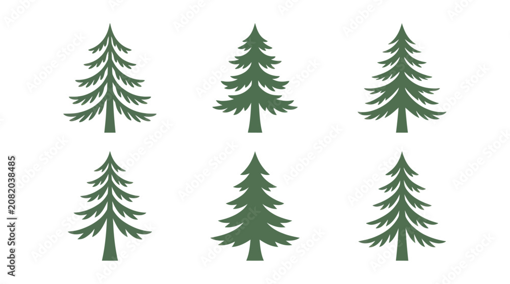 Obraz premium Collection of evergreen tree silhouettes