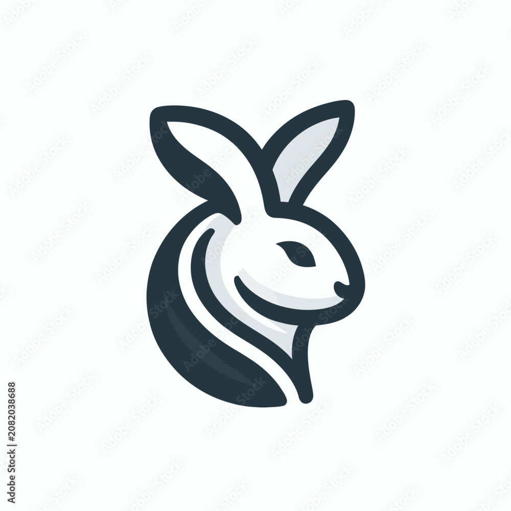 Fototapeta premium Minimalist and modern stylized black and white rabbit head logo design, featuring clean lines and a sleek profile.