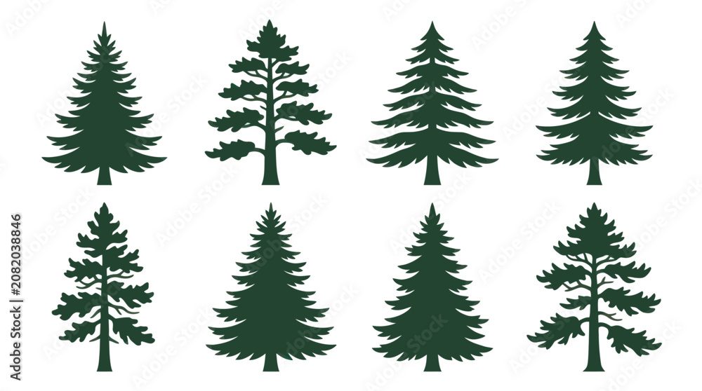 Obraz premium Collection of evergreen tree silhouettes
