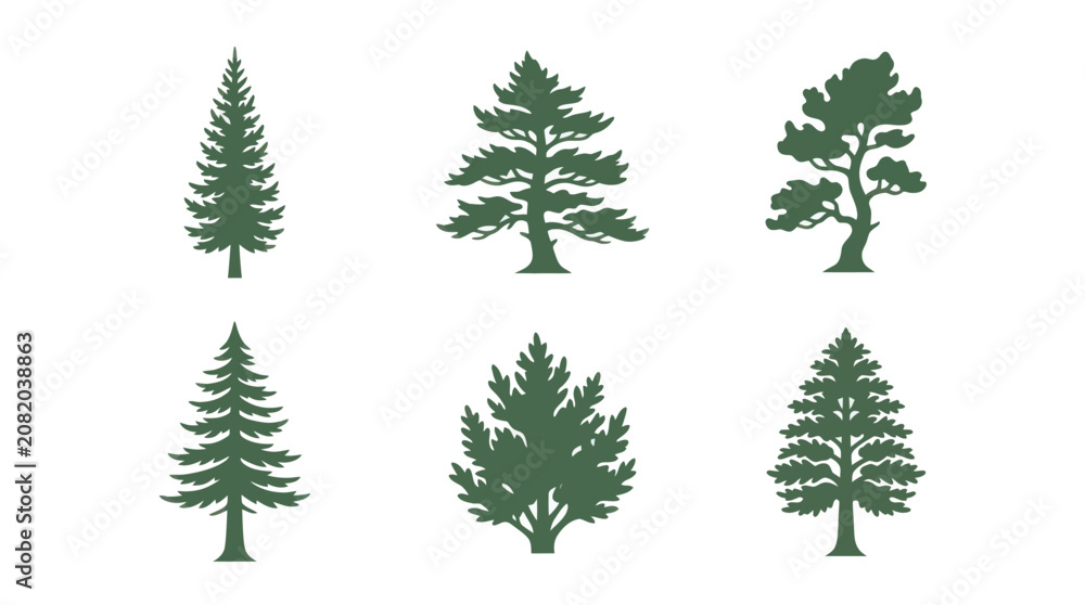 Obraz premium Collection of evergreen tree silhouettes