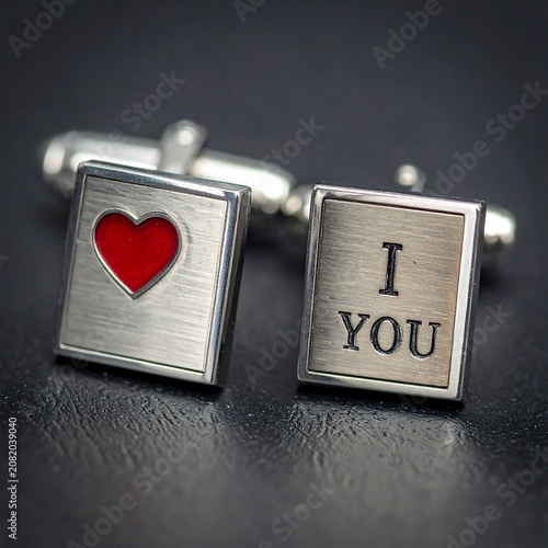 Silver cufflinks with heart and text symbols for romantic occasion