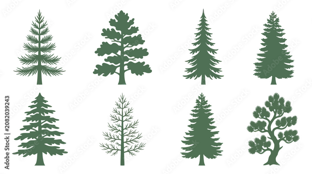 Obraz premium Collection of evergreen tree silhouettes