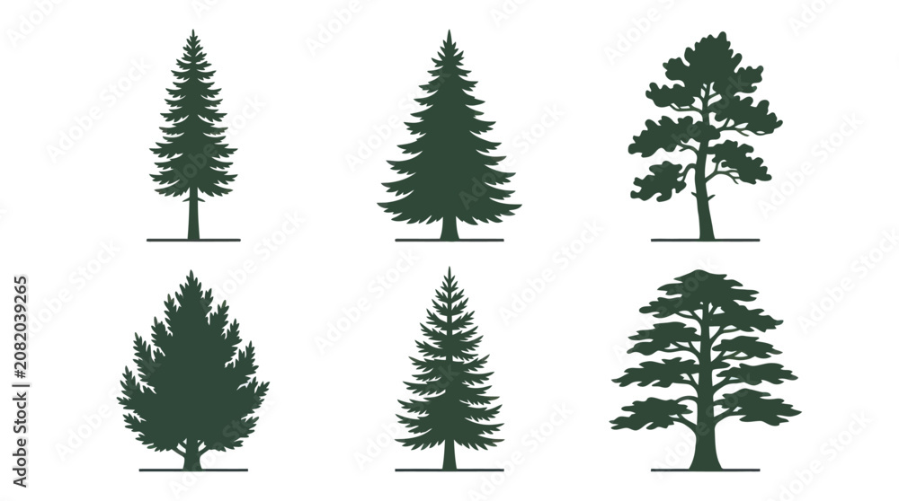 Obraz premium Collection of evergreen tree silhouettes