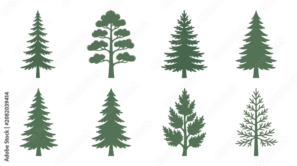 Obraz premium Collection of evergreen tree silhouettes