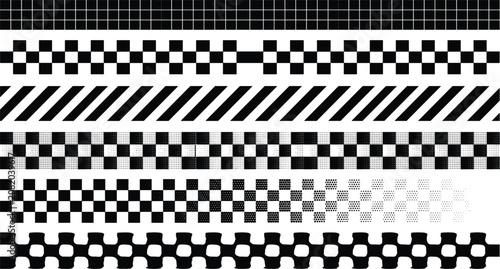 Foto Geometric seamless ribbon borders set with checkerboard racing flags stripes haz
