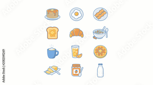 Breakfast food and drink icons.