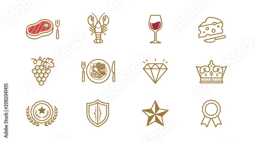 Food and drink luxury icons set.