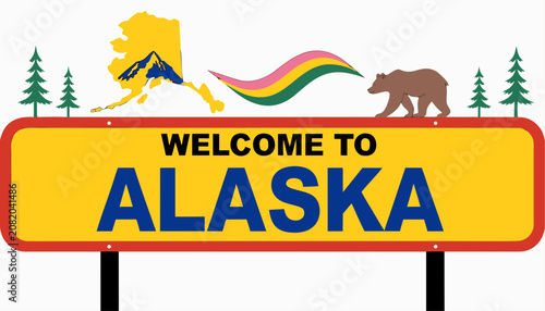 Tableau sur toile Very beautiful realistic vector of a classic roadside welcome sign featuring a c