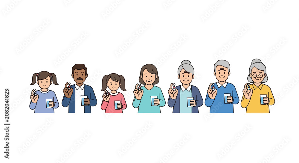 Obraz premium Diverse group of people holding drinks in small cups.
