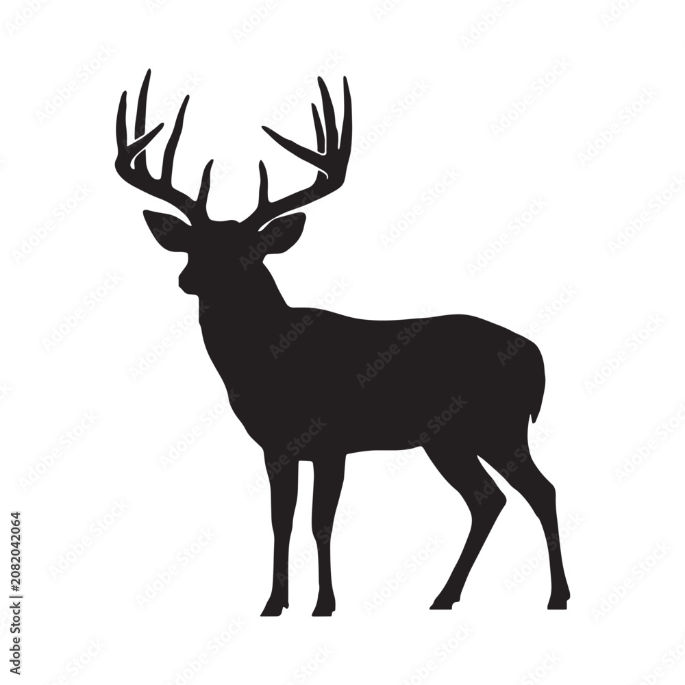 Obraz premium Deer Silhouette Against White Background Minimalist Animal Shape