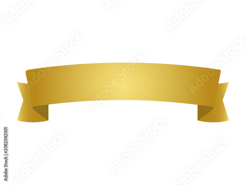 Gold Curved Ribbon Banner with Gradient, Blank Award Label Vector Illustration