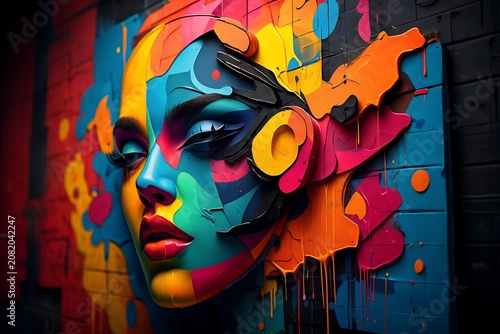 Colorful abstract portrait with headphones