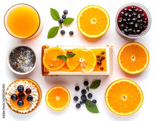 Fresh Citrus and Berries Flat Lay Composition.