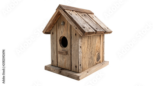 Fotografie Small rustic vintage wooden model replica of a birdhouse isolated on transparent