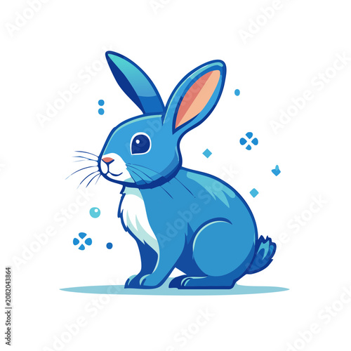 Cute Blue Cartoon Rabbit Vector Illustration