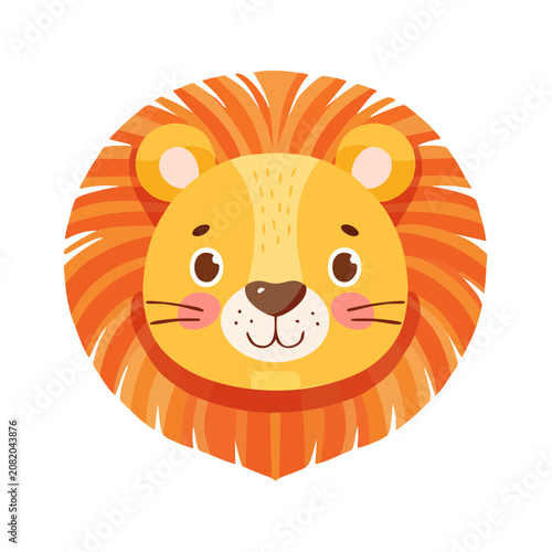 Cute cartoon lion head with mane vector illustration