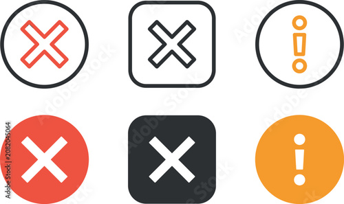 Tableau sur toile Set of validation web icons showing rejection marks close buttons and critical i