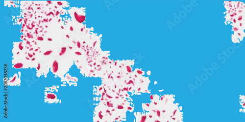 Abstract Floral Petals Floating on Blue Water With White Island Shapes