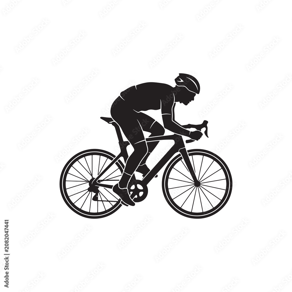 Fototapeta premium Competitive Road Cyclist Silhouette on Racing Bicycle Isolated on White Background Vector Illustration