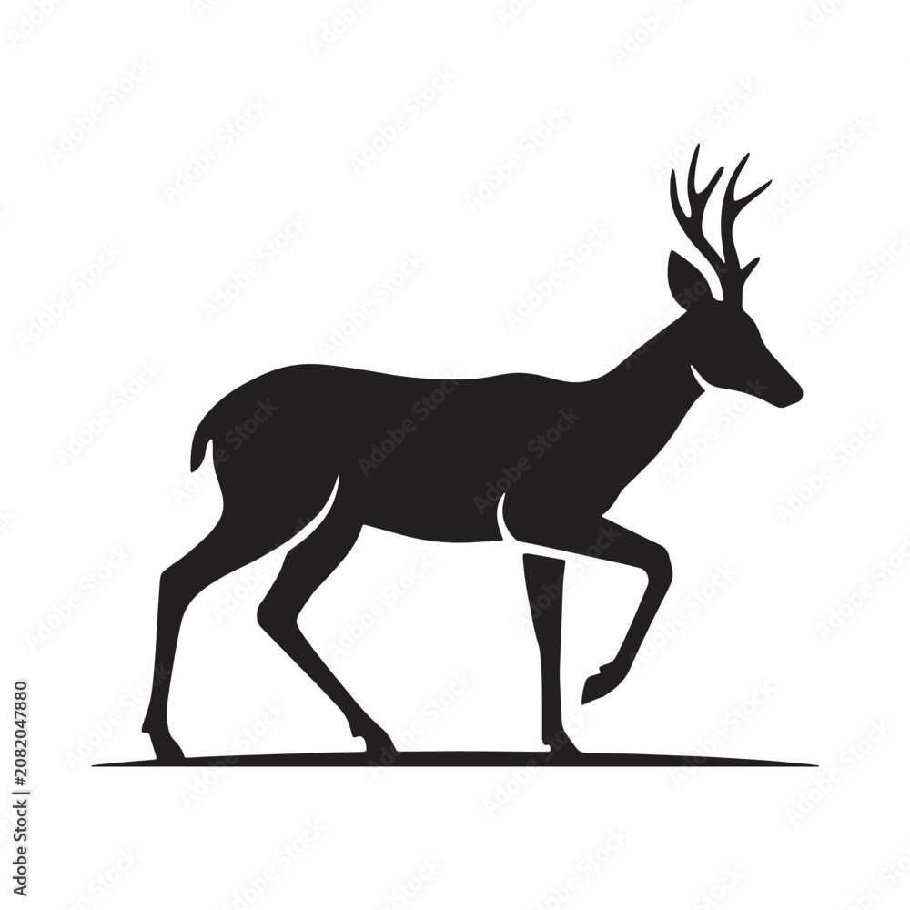 Fototapeta premium Deer Silhouette On White Background Minimalist Wildlife Illustration