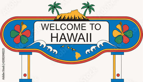 Canvastavla Very beautiful realistic vector of a classic roadside welcome sign featuring a c