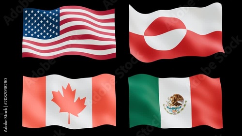 USA Uk Canada Mexico National Flags Wave Animation 4K