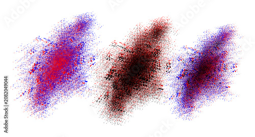 Canvastavla Abstract particle clouds with red blue and black dots in three separate dynamic