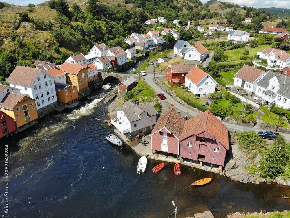 Naklejka premium Sogndalstrand town drone aerial view in Southern Norway. Town in Rogaland county.
