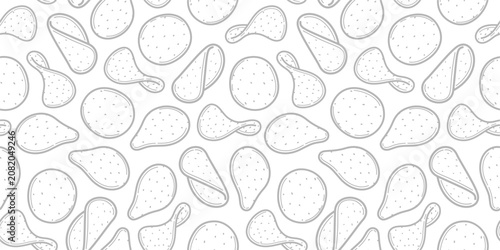 potato chips pattern. doodle potato chips pattern background. potato chips seamless pattern background. unhealthy snacks chips pattern.