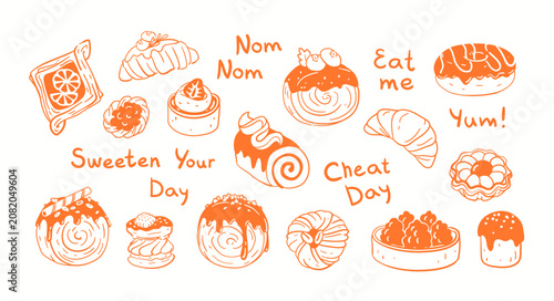 Obraz na płótnie A cute orange set of assorted baked goods in a contour style