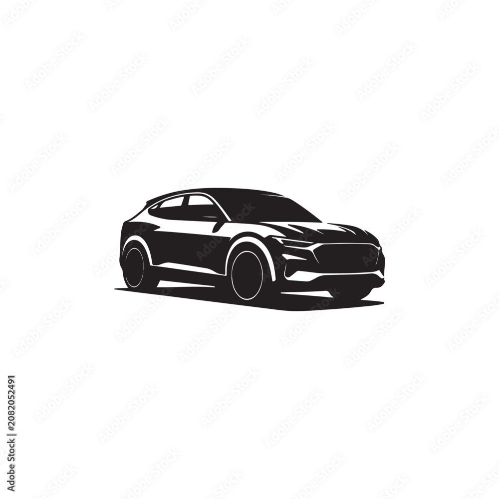 Naklejka premium Modern Performance SUV Silhouette Vector, Luxury Crossover Vehicle Black Icon Isolated on White Background