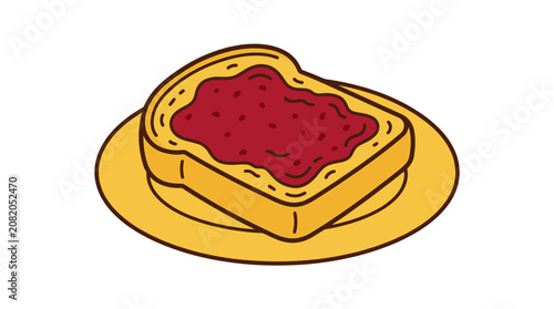 Photos Cartoon vector illustration of toast with jam on a yellow plate.