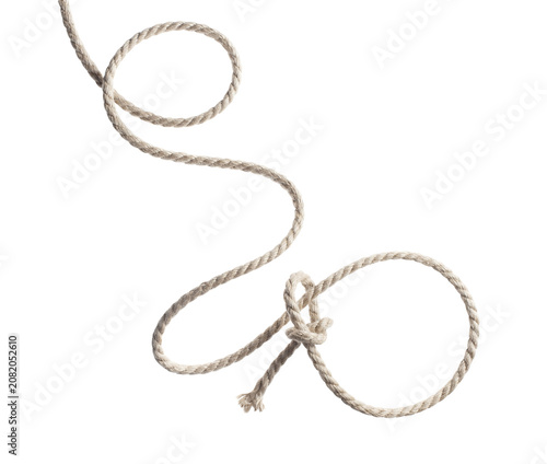 Valokuva Natural twisted cotton lasso rope with loose loop, isolated on cutout transparen