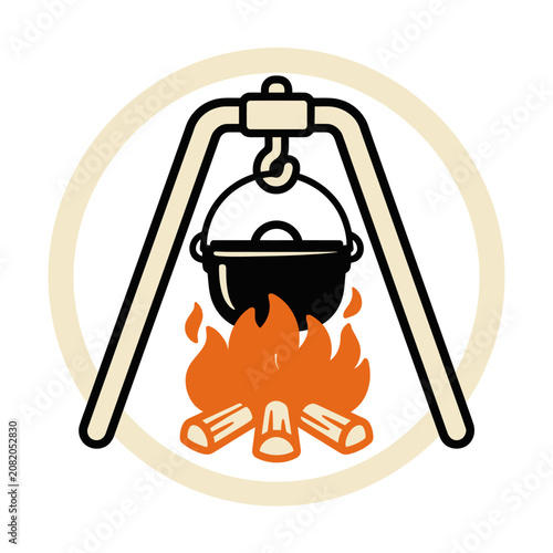 Cooking Pot Hanging Over A Campfire Illustration.