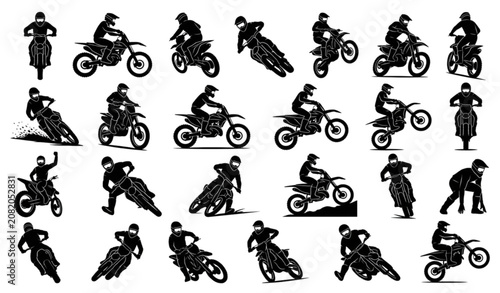 Canvastavla Premium American Dirt Motorcycle Racing Silhouette Logo Vector Set for Motorspor