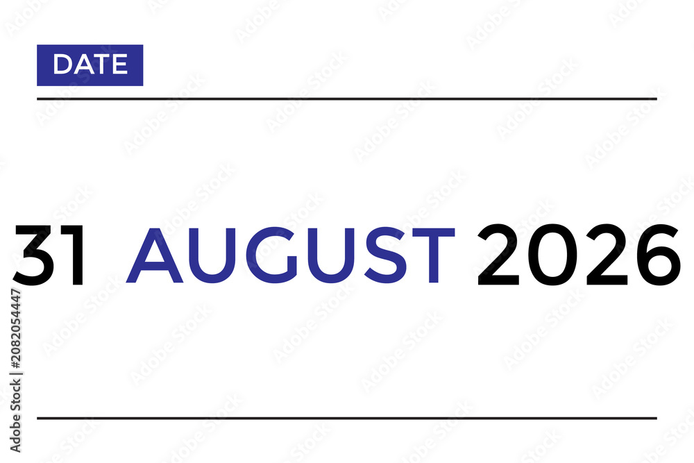 Fototapeta premium August 31, 2026 calendar with blue color on white background