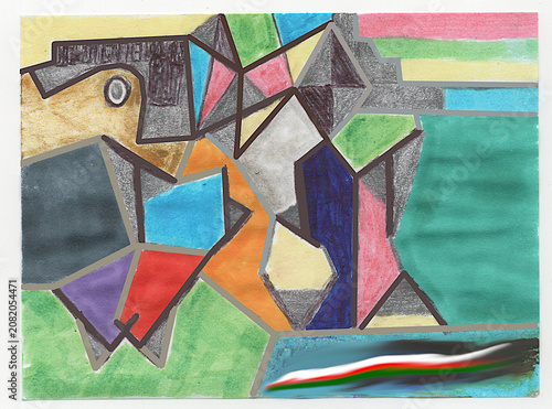 Tableau sur toile Composizione astratta con forme geometriche irregolari dai colori vivaci, in sti