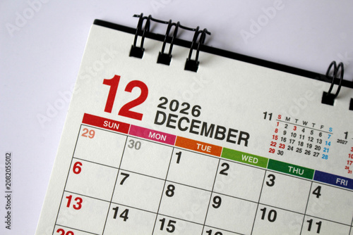 Monthly calendar template for the new year 2026 desk calendar,isolated on white background.