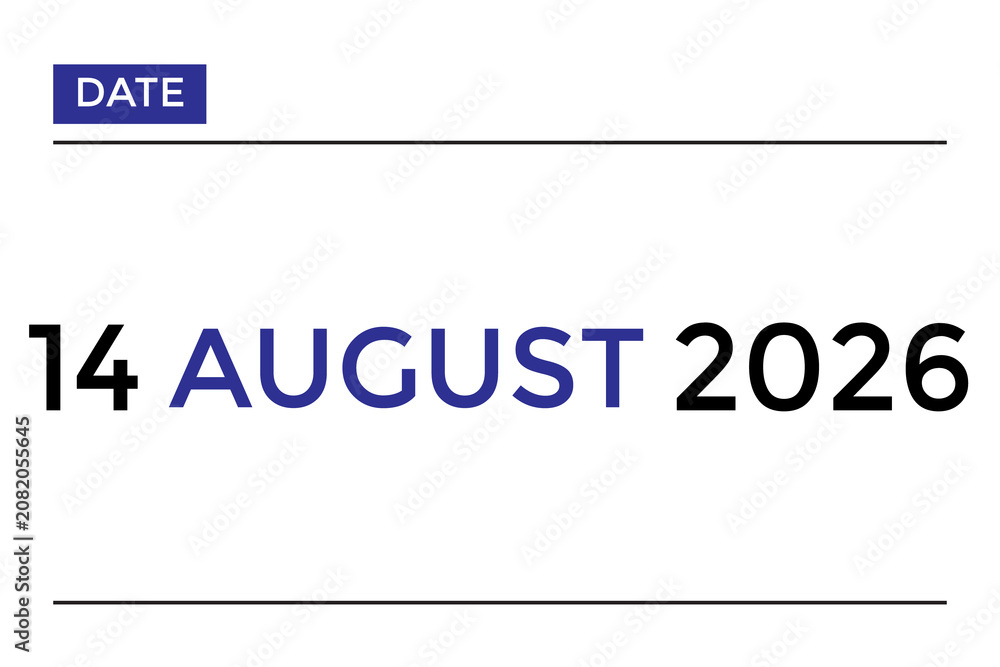 Fototapeta premium August 14, 2026 calendar with blue color on white background