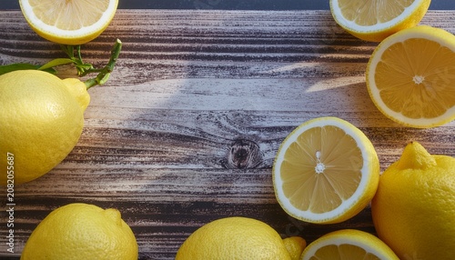 Fresh Lemon Halves on Rustic Wooden Board