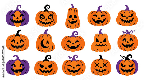 Halloween pumpkin stickers with different faces