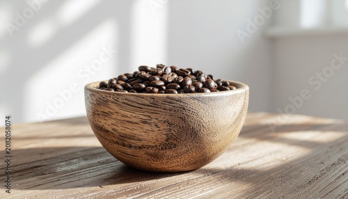 Premium Roasted Arabica Coffee Beans in Rustic Wooden Bowl