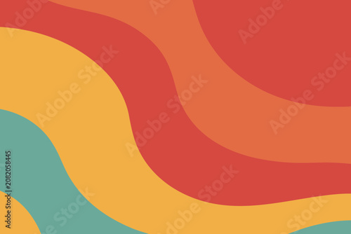Vibrant wavy lines in red orange yellow and green colors, abstract background with smooth curves and bold shapes, modern design element