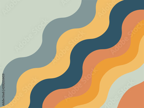 Vibrant wavy lines in orange, blue, and yellow, abstract background with swirling patterns and bold colors, modern design element