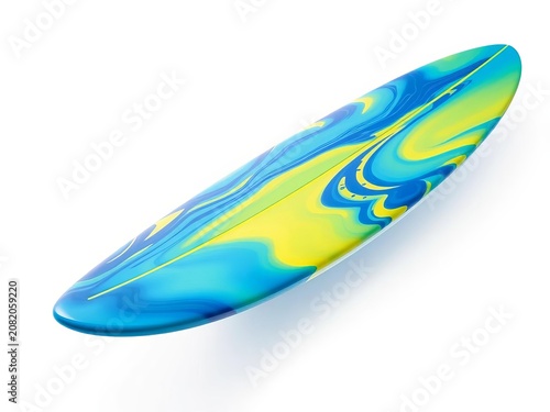 Vibrant surfboard design featuring blue and yellow hues isolated on white background, Summer, Background