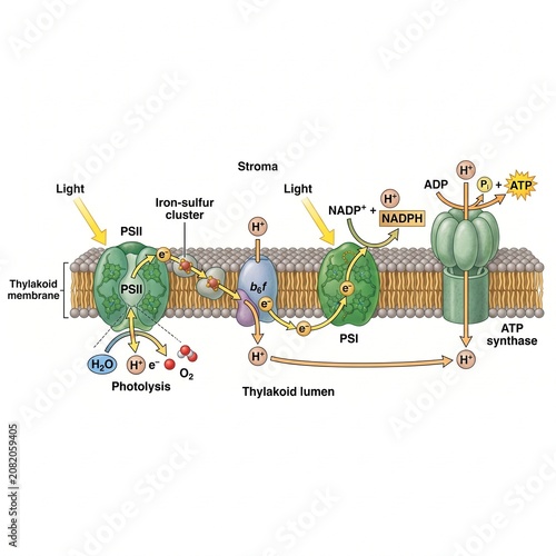 Biological Process of Light Dependent Reactions within the Thylakoid Membrane of Chloroplasts