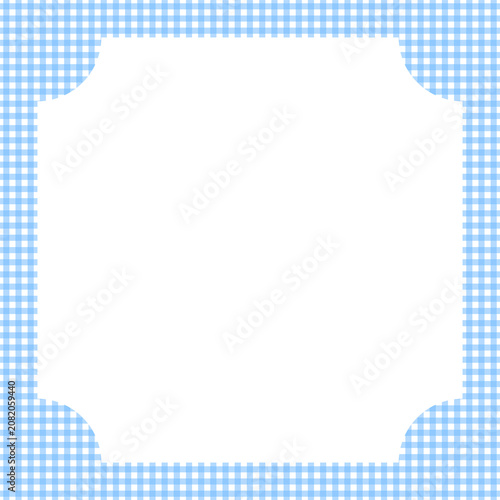 Blue gingham frame template with copy space, seamless checkered border background for invitations, cards and decorative design