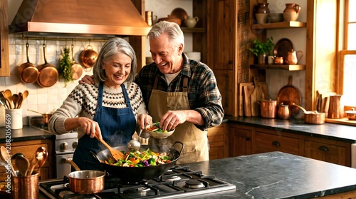 Couple cooking vegetable stir fry professional lifestyle marketing and creative visual concept
