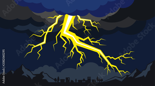Obraz na płótnie Electric stormy night with lightning over city.