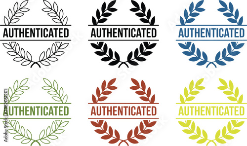 Foto Wreath seals emphasize that products are authenticated through various colored circular quality badges